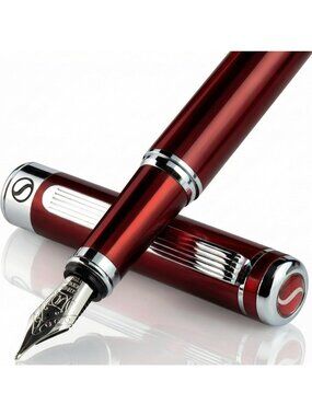 Luxury Deep Crimson Red Fountain Pen with Chrome Finish, Medium Schmidt Nib